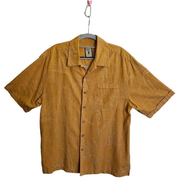 Jamaica Jaxx Hawaiian Shirt Mens M 100% Silk Embroidered Leaves Vacation cruise - Picture 1 of 12